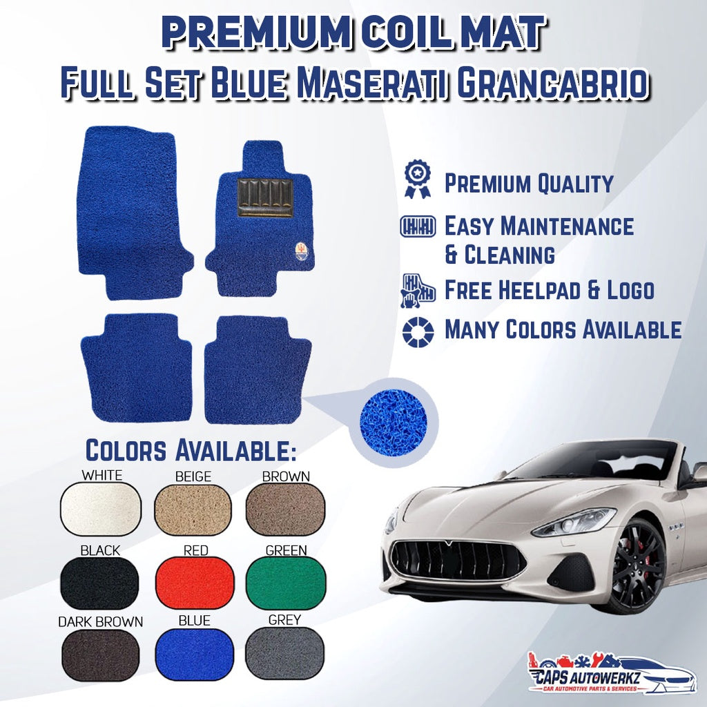Premium Customized Single Color Coil Car Mats Maserati Grancabrio Full Set