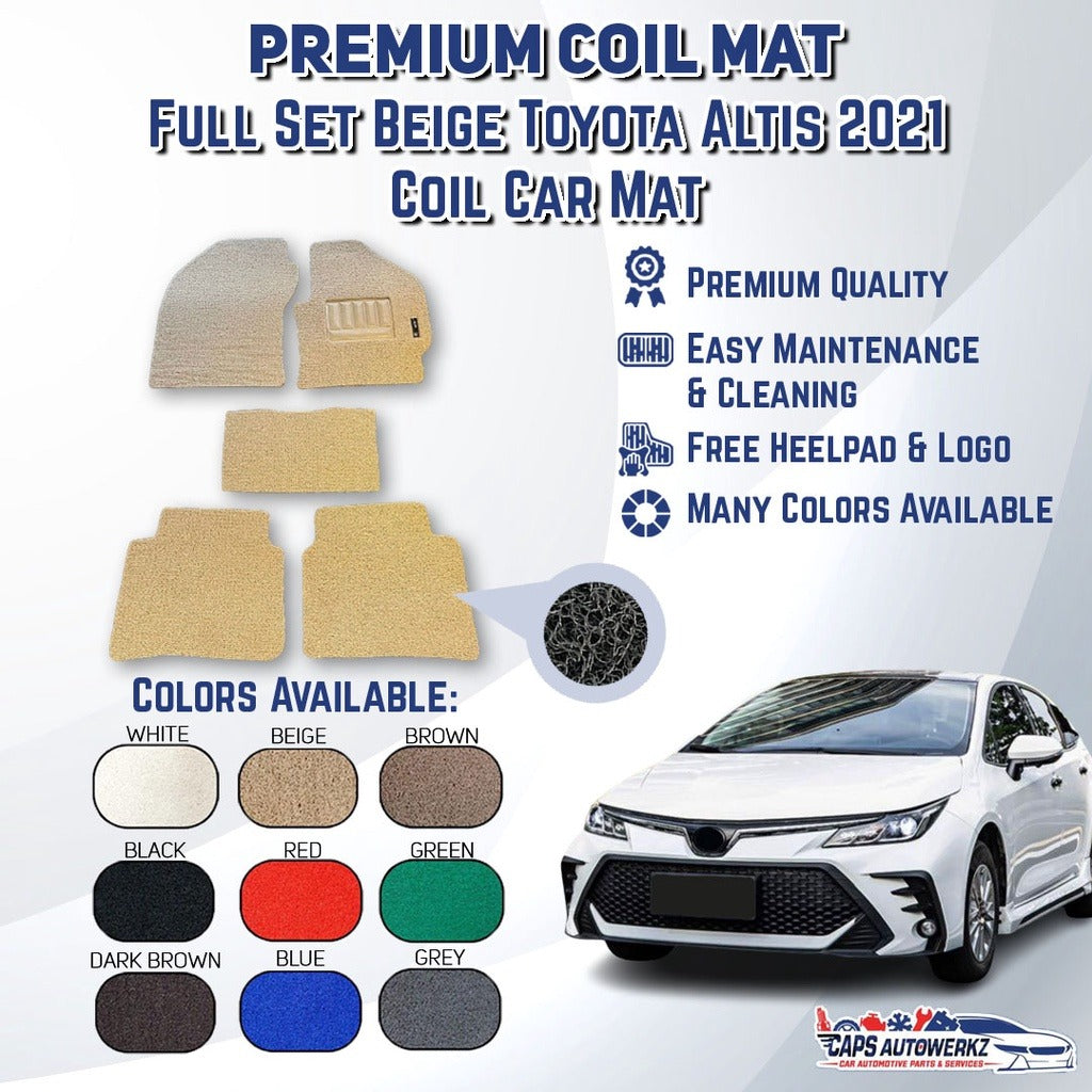 Premium Customized Single Color Coil Car Mats Toyota Altis 2021 Full Set