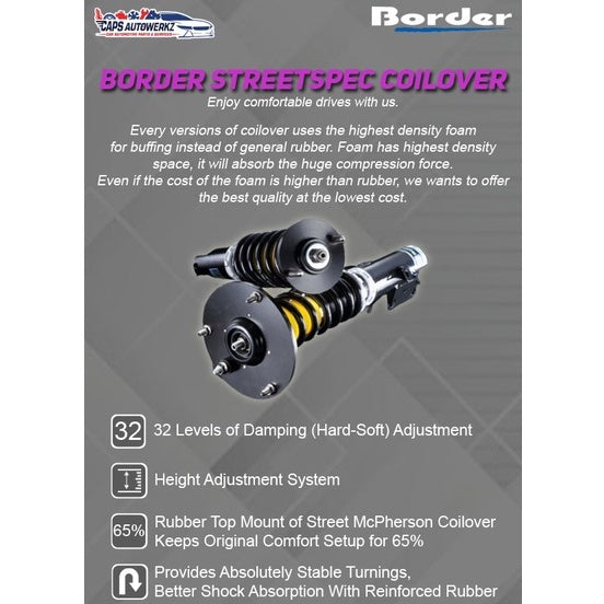 Border Street Spec Coilover With Installation | Suitable for Most Asian Cars & Continental Cars
