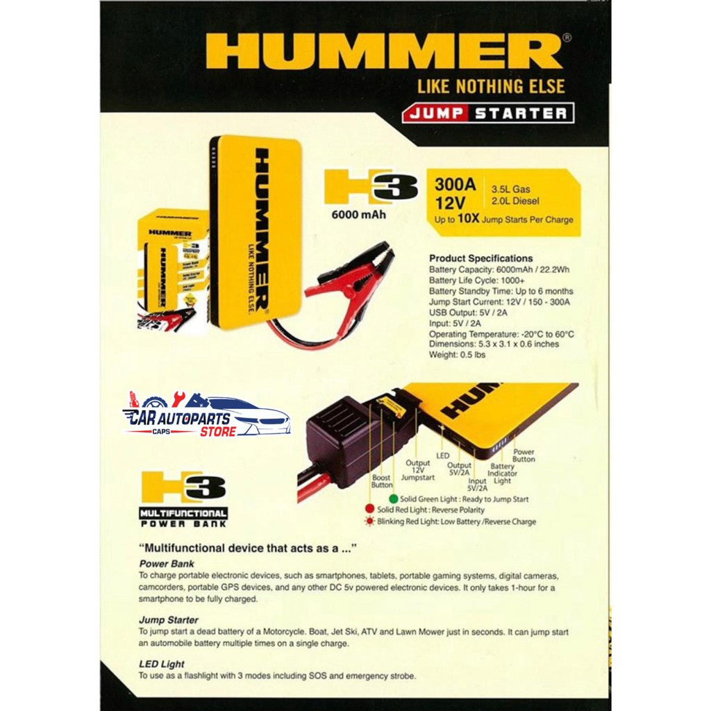 Hummer H3 Power Jump Starter Kit ~~ Multi purpose [Powerbank  Jumpstarter Torch Light]