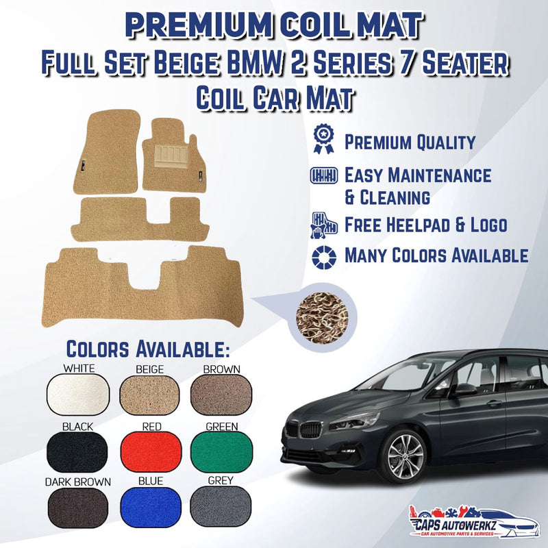 BMW 2 Series GT Premium Customized Single Color Coil Car Mat Set | Car Floor Mats / Carpets 7 Seater
