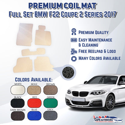 BMW 2 Series Premium Customized Single Color Coil Car Mats | Car Floor Mats / Carpet Carmat