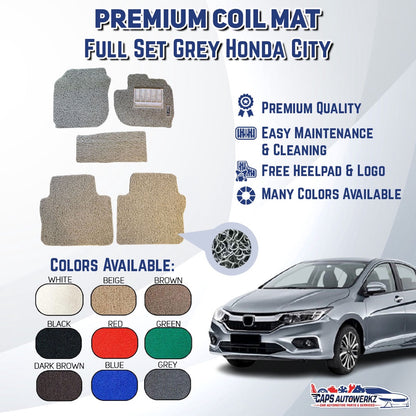 HONDA CITY Premium Customized Single Color Coil Car Mats (5pcs) | Car Floor Mats / Carpet Carmat
