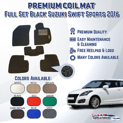 SUZUKI SWIFT Premium Customized Single Color Coil Car Mat | Car Floor Mats / Carpet Carmat Anti-slip