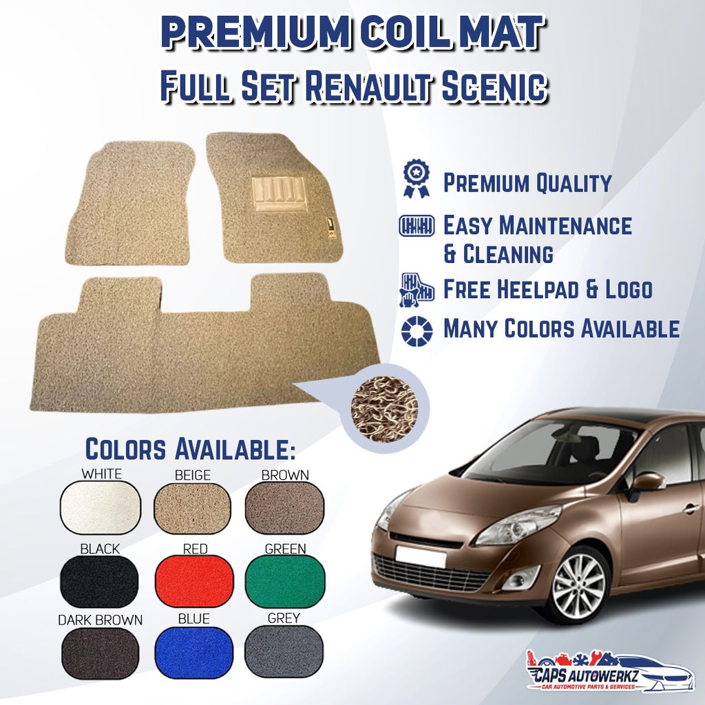 RENAULT SCENIC Premium Customized Single Color Coil Car Mats Set | Car Floor Mat / Carpet Carmat Mat
