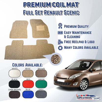 RENAULT SCENIC Premium Customized Single Color Coil Car Mats Set | Car Floor Mat / Carpet Carmat Mat
