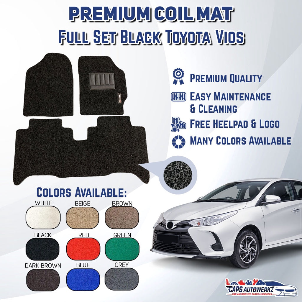 TOYOTA VIOS Premium Customized Single Color Coil Car Mats | Car Floor Mat/Carpets Waterproof