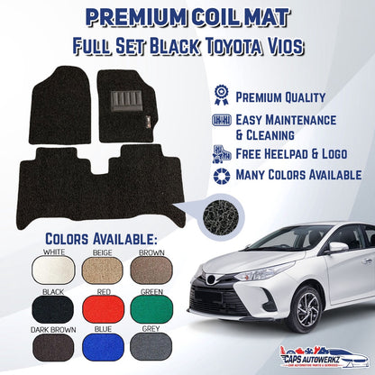 TOYOTA VIOS Premium Customized Single Color Coil Car Mats | Car Floor Mat/Carpets Waterproof
