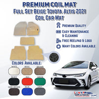 TOYOTA ALTIS Premium Customized Single Color Coil Car Mat Set | Floor Mat / Carpet Carmat Anti-slip