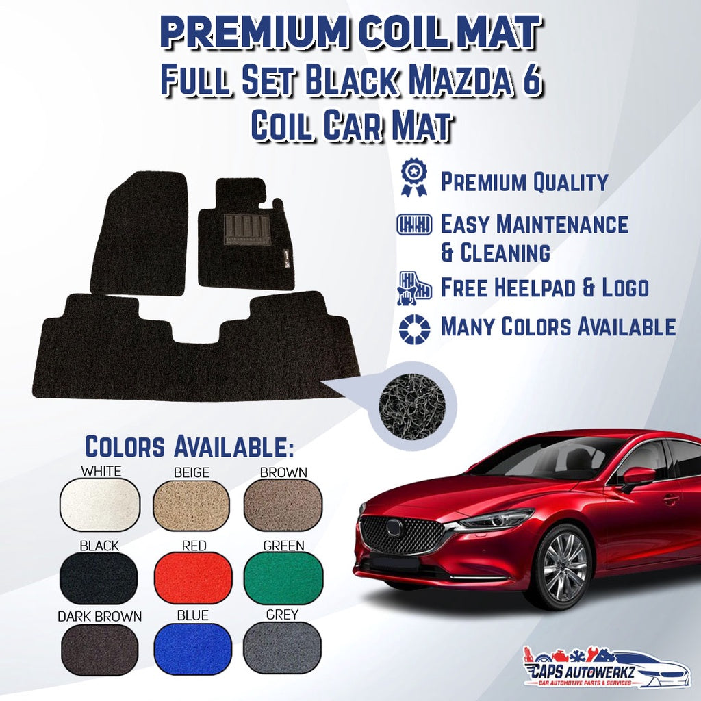 MAZDA 6 Premium Customized Single Color Coil Car Mat Set | Car Floor Mats/Carpets Anti-slip