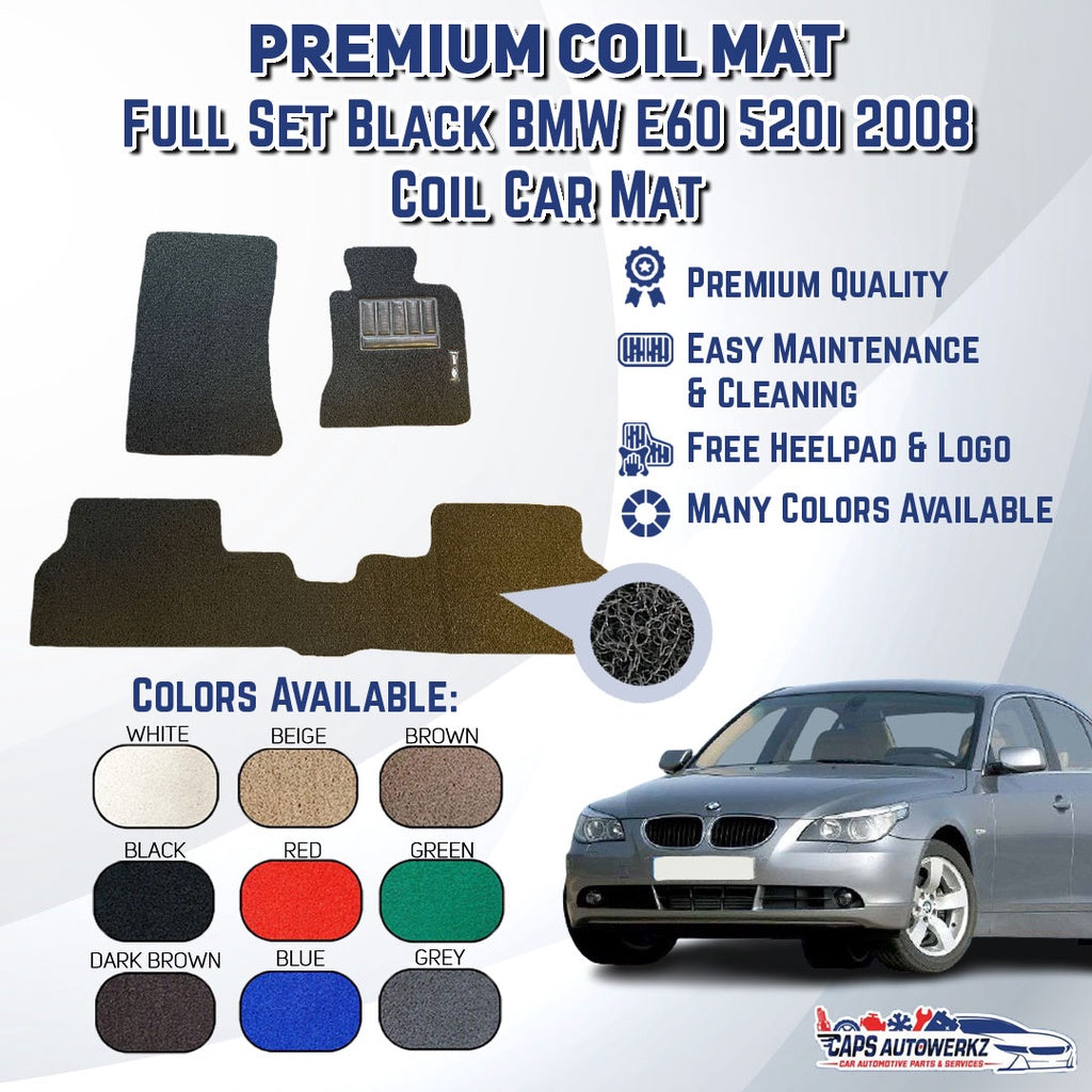 BMW E60 520i Premium Customized Single Color Coil Car Mats (3pcs) | Car Floor Mats / Carpet Carmat