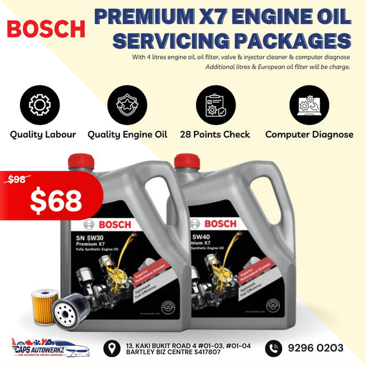 Bosch Premium X7 4L Engine Oil Servicing Package | 5W30 / 5W40