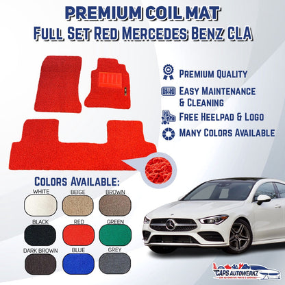 MERCEDES BENZ CLA Premium Customized Single Color Coil Car Mats | Car Floor Mats / Carpet Waterproof