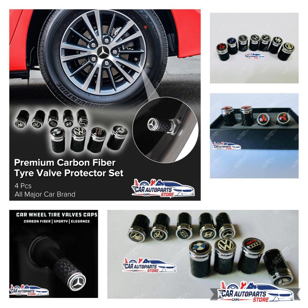 Premium LOGO Carbon Fibre Tyre Valves (4pc Sets) For Asian Car