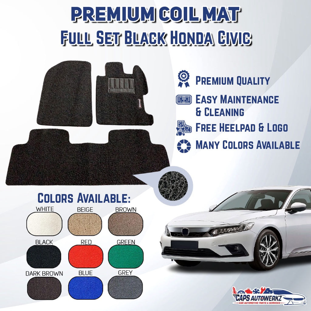 HONDA CIVIC Premium Customized Single Color Coil Car Mats | Car Floor Mats/Carpets Waterproof