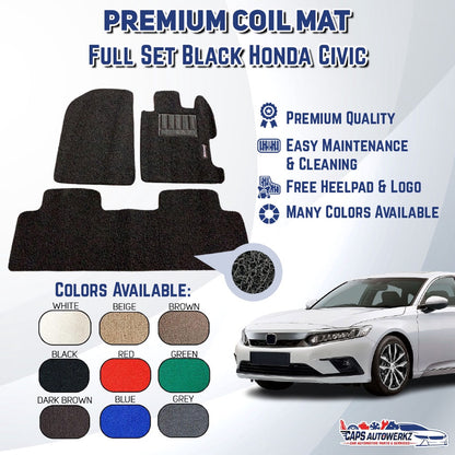 HONDA CIVIC Premium Customized Single Color Coil Car Mats | Car Floor Mats/Carpets Waterproof