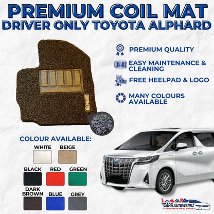 TOYOTA ALPHARD / VELLFIRE Premium Customized Single Color Coil Car Mat Set | Car Floor Mats / Carpet