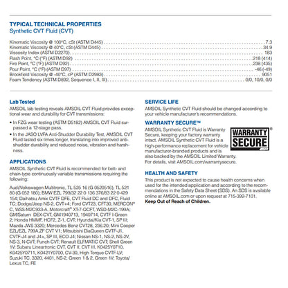 AMSOIL CVT Fluid 100% Synthetic 946ml (1 Quart) | Car Transmission Fluid