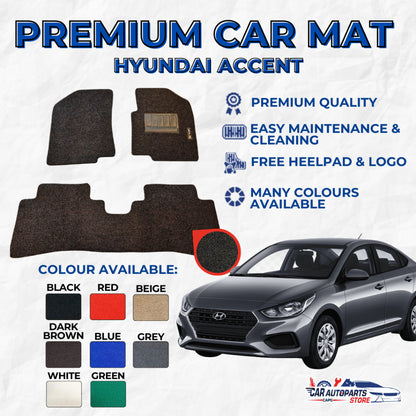 HYUNDAI ACCENT Premium Customized Single Color Coil Car Mats| Car Floor Mats / Carpet Carmat