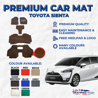 TOYOTA SIENTA Premium Customized Single Color Coil Car Mats | Car Floor Mats / Carpets Carmat