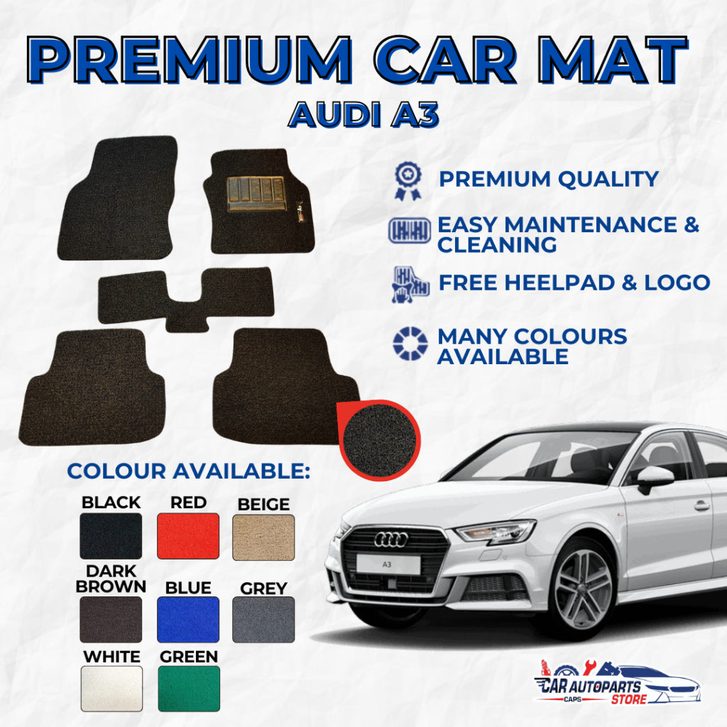 AUDI A3 Premium Customized Single Color Coil Car Mats | Car Floor Mats / Carpets