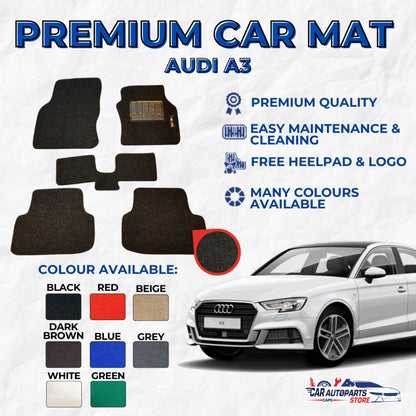 AUDI A3 Premium Customized Single Color Coil Car Mats | Car Floor Mats / Carpets