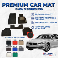 BMW 3 SERIES F30 Premium Customized Coil Car Mat Set (Petrol/ Hybrid) | Floor Mats / Carpet Carmat
