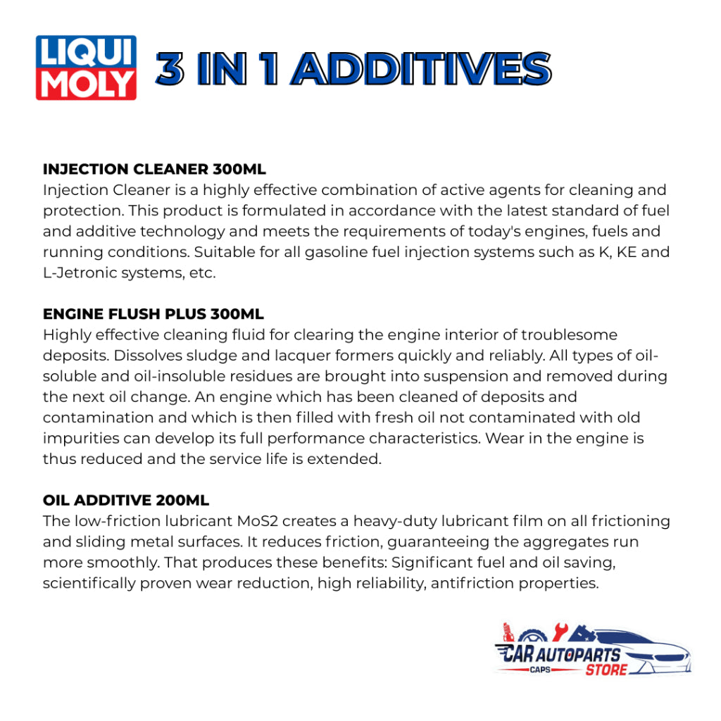 Liqui Moly 3in1 Additives Set | Engine Flush Plus / Oil Additive / Injection Cleaner 300ML