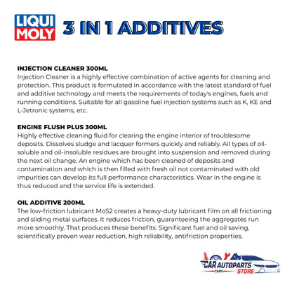 Liqui Moly 3in1 Additives Set | Engine Flush Plus / Oil Additive / Injection Cleaner 300ML