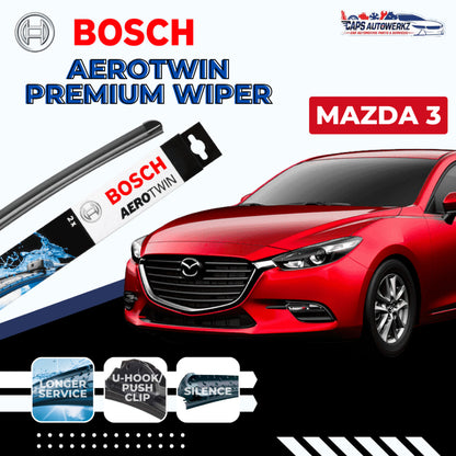 MAZDA 3 BOSCH Aerotwin Car Front Wiper Set (U-Hook) & Rear Wiper | Premium Windshield Wiper Blades