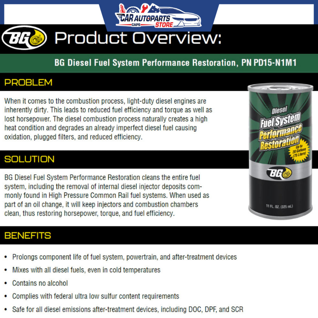 BG Diesel Fuel System Performance Restoration 325ml (Made in USA) | Diesel Fuel System Cleaner