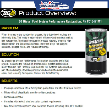 BG Diesel Fuel System Performance Restoration 325ml (Made in USA) | Diesel Fuel System Cleaner