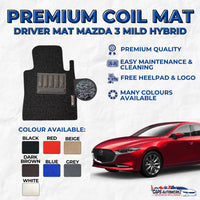 MAZDA 3 MILD HYBRID Premium Customized Single Color Coil Car Mats | Car Floor Mats / Carpet Carmat