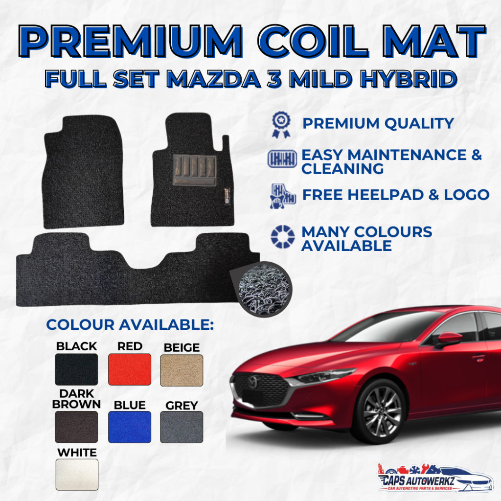 MAZDA 3 MILD HYBRID Premium Customized Single Color Coil Car Mats | Car Floor Mats / Carpet Carmat