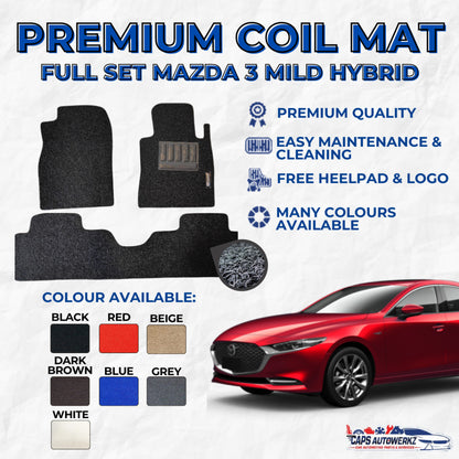 MAZDA 3 MILD HYBRID Premium Customized Single Color Coil Car Mats | Car Floor Mats / Carpet Carmat