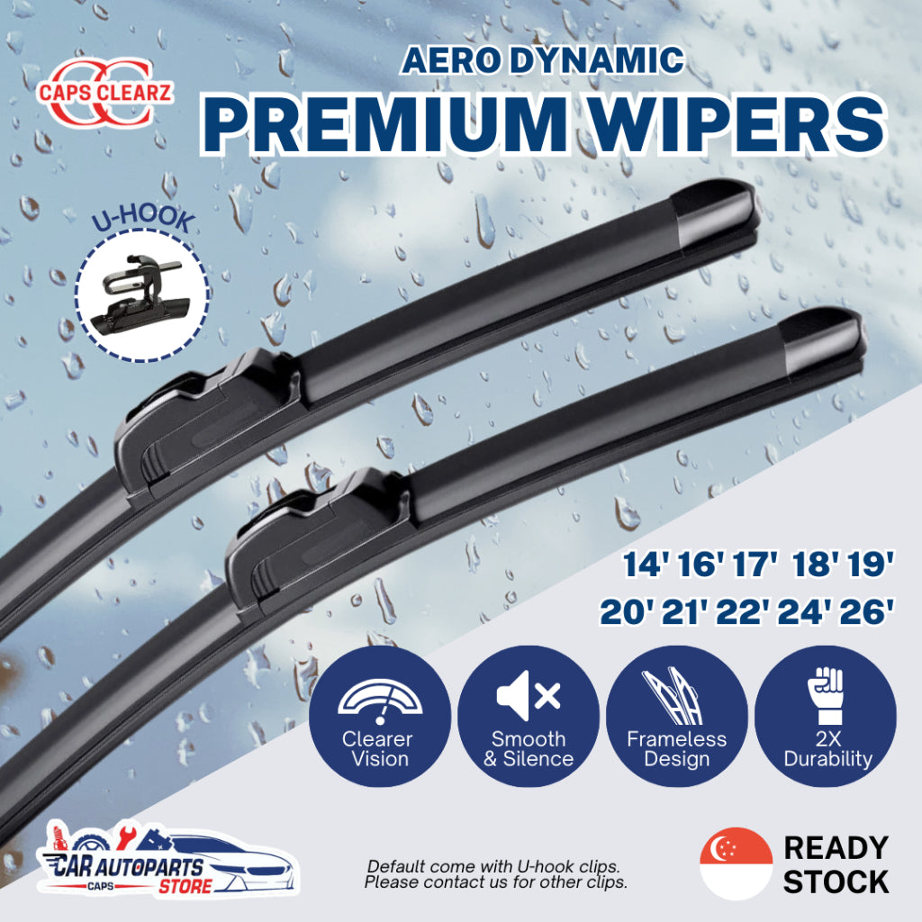 CAPS CLEARZ [U-Hook] Aerodynamic Bladeless Front Wiper for Asian Car 1pc | Windscreen Wiper Blades