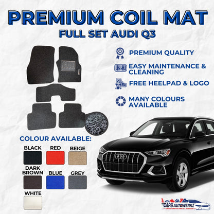 AUDI Q3 Premium Customized Single Color Coil Car Mats | Car Floor Mats / Carpet Carmat Waterproof