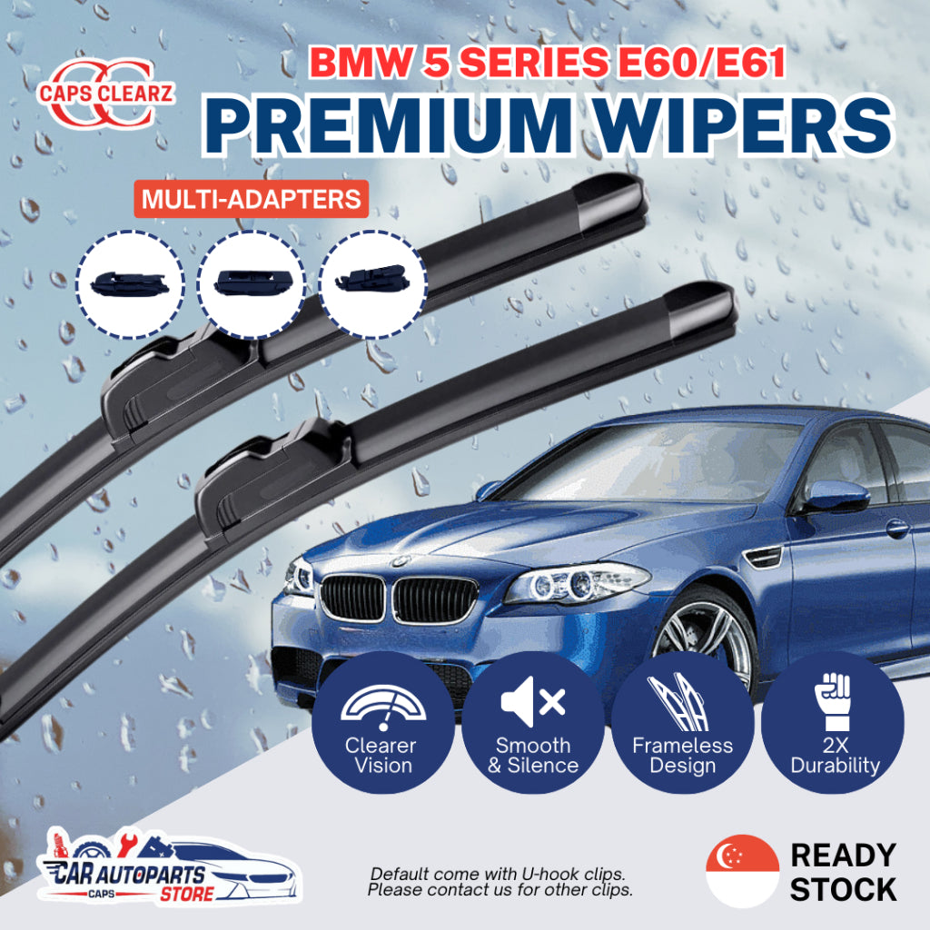 BMW 5 Series E60 E61 CAPS CLEARZ Premium Car Wipers - Front Windshield Wiper Set