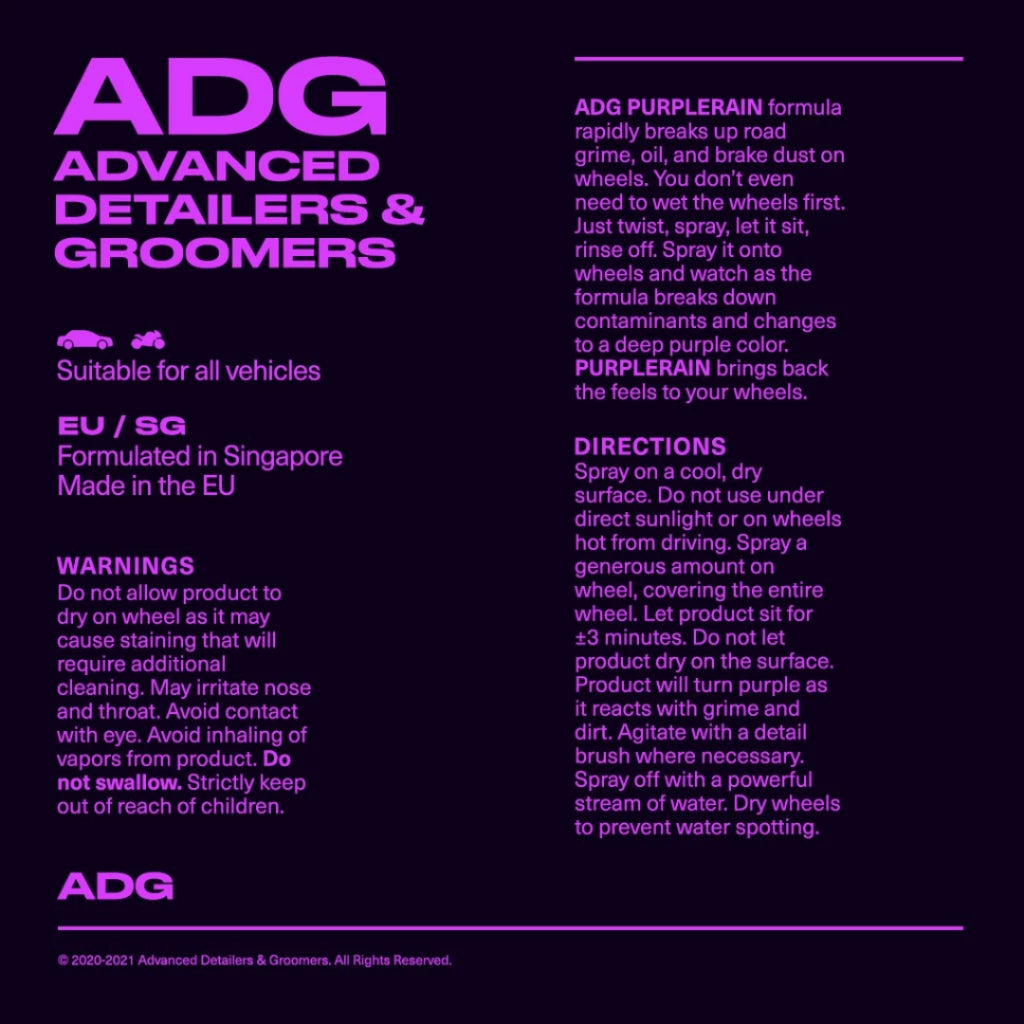 🇪🇺 ADG Premium Wheel Cleaner 500ml PURPLERAIN | Brake Dust Removal Car Rim Shine / Tyre Cleaning