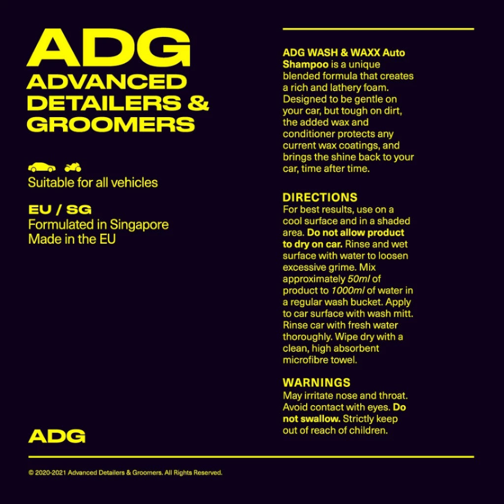 🇪🇺 ADG Premium 2 in 1 Car Wash & Wax Shampoo 1L WASHEAXX| High-Gloss Shampoo Wash & Coating
