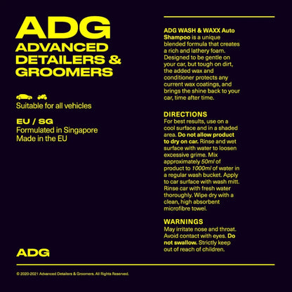 🇪🇺 ADG Premium 2 in 1 Car Wash & Wax Shampoo 1L WASHEAXX| High-Gloss Shampoo Wash & Coating