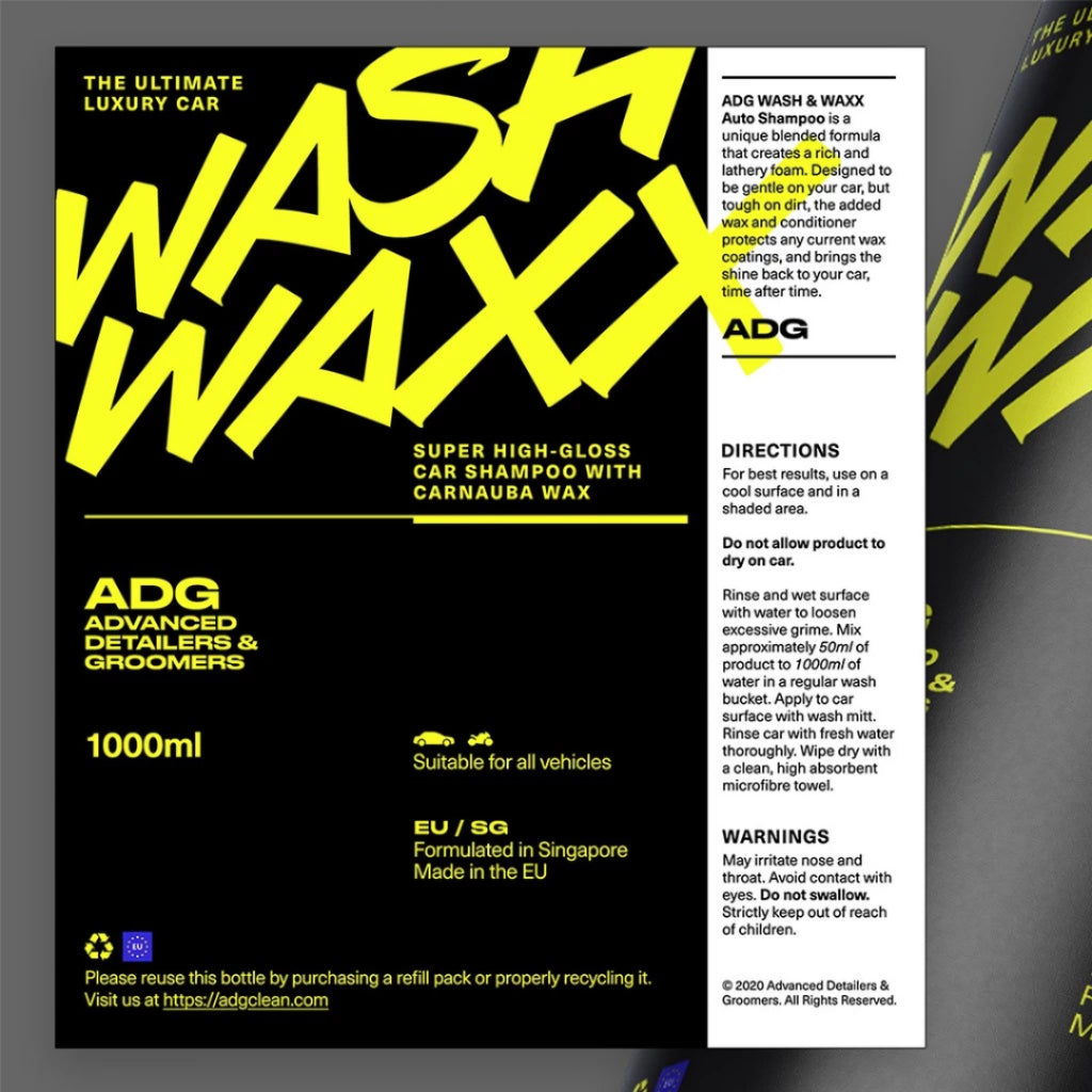 🇪🇺 ADG Premium 2 in 1 Car Wash & Wax Shampoo 1L WASHEAXX| High-Gloss Shampoo Wash & Coating