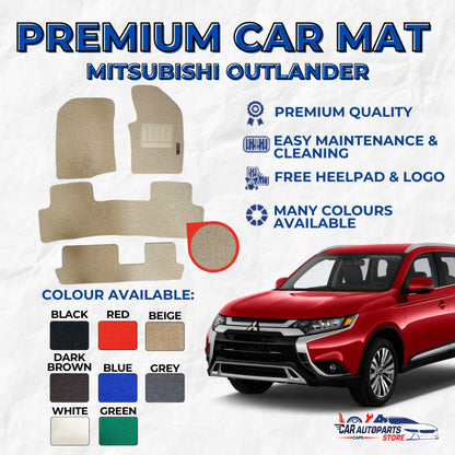 MITSUBISHI OUTLANDER Premium Customized Single Color Coil Car Mats (3pcs) | Car Floor Mats / Carpet