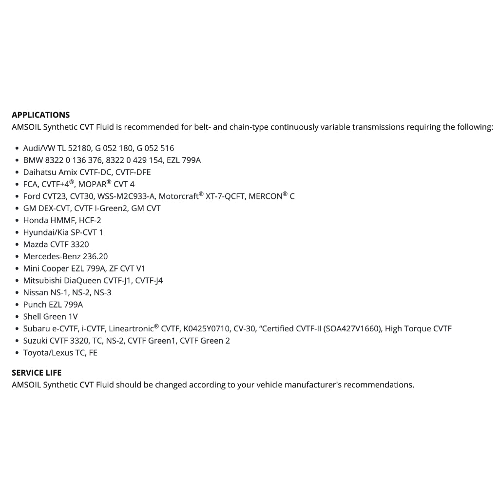 Car Service - AMSOIL CVT Service Package | Gearbox Oil / Transmission Fluid Servicing