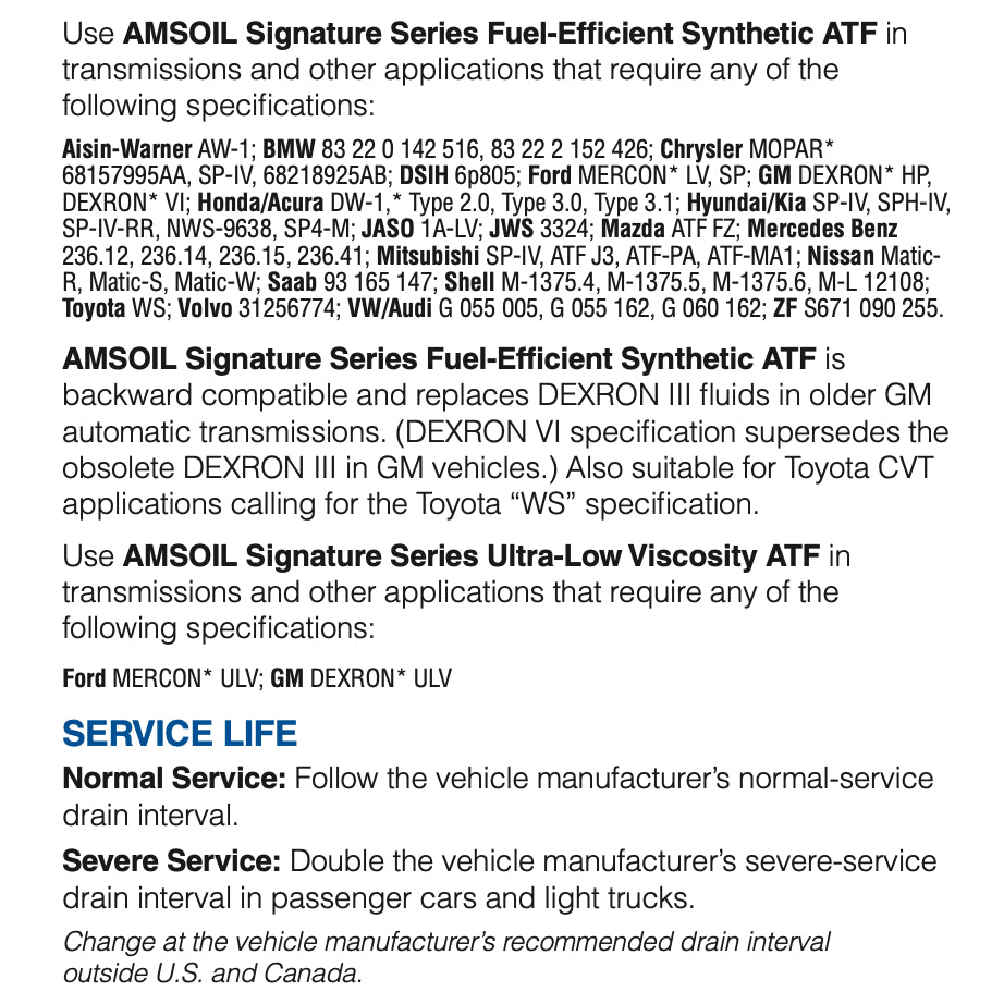 Car Service - AMSOIL ATF Service Package | Gearbox Oil Change SG / Auto Transmission Fluid