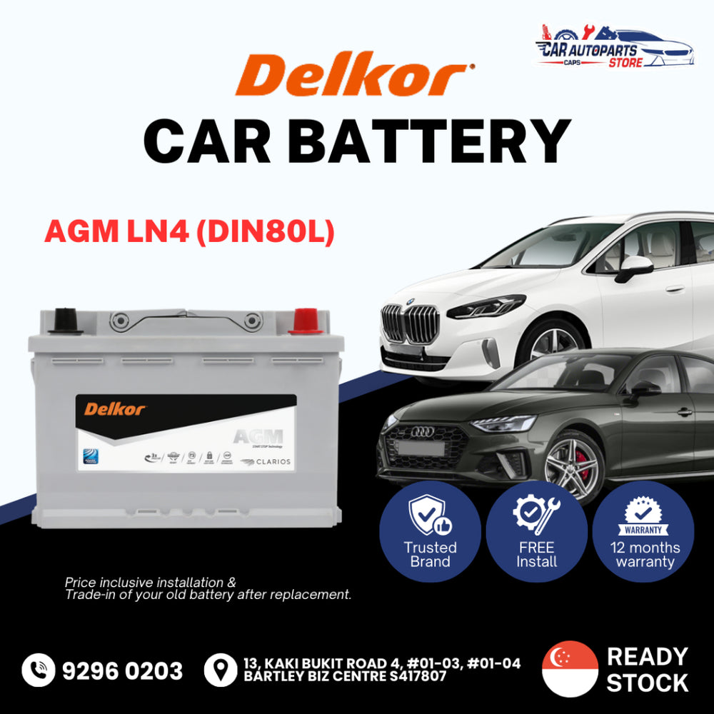 DELKOR AGM LN4 (80AH) Vehicle Battery | Shop Install /Onsite Car Battery Replacement Service DIN80L