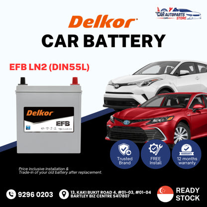 DELKOR EFB LN2 (60AH) Vehicle Battery | Shop Install /Onsite Car Battery Replacement Service DIN55L