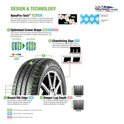 BRIDGESTONE Ecopia EP300 Tyre 16'' [With Installation] | Fuel Saving Tyre
