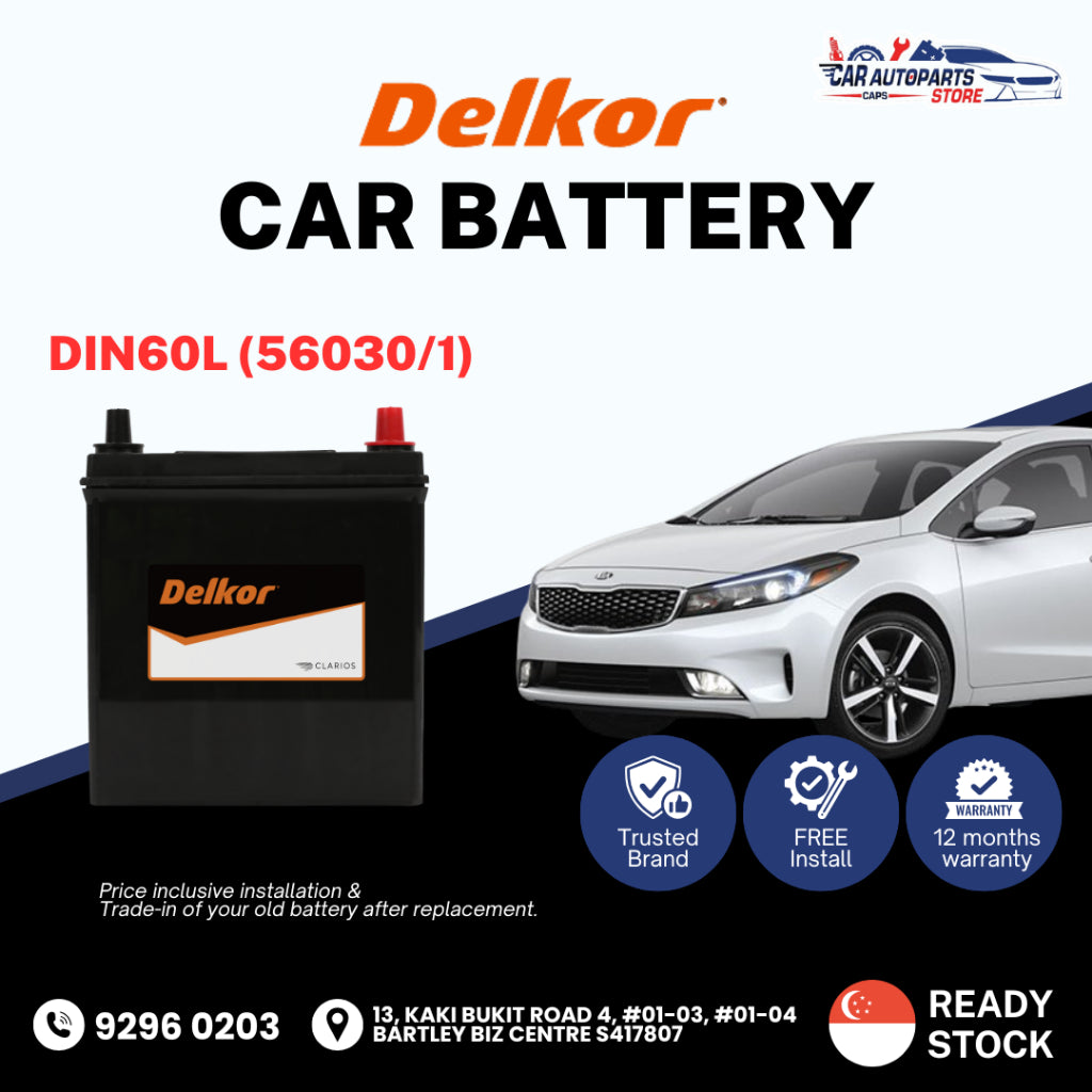 DELKOR DIN60L/R (60AH) Vehicle Battery | Shop Install / Onsite Car Battery Replacement Service