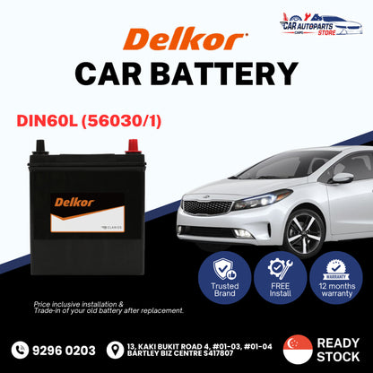DELKOR DIN60L/R (60AH) Vehicle Battery | Shop Install / Onsite Car Battery Replacement Service